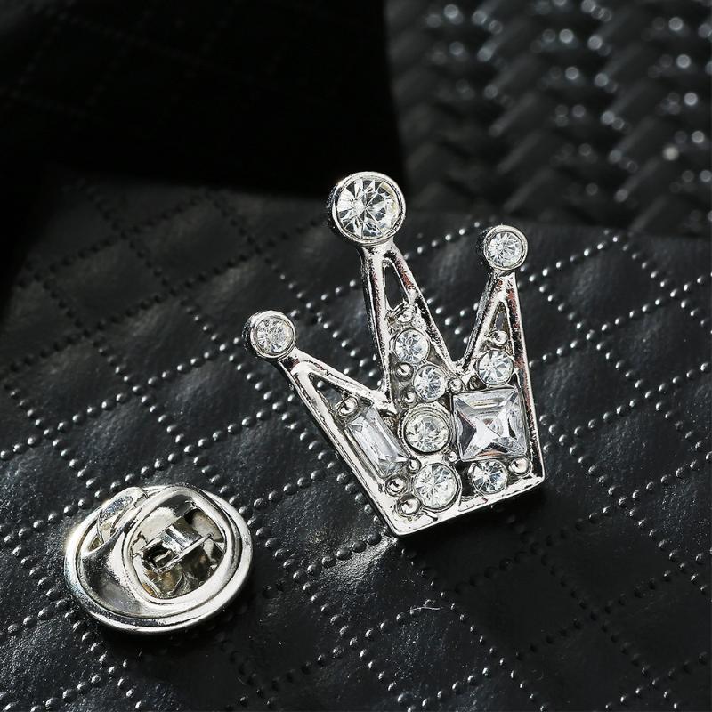 Korean Version Diamond Studded Crown Brooch Vintage Hollowed Out Rhinestone Crown Collar Pin Suit Shirt Brooch Jewelry Accessory