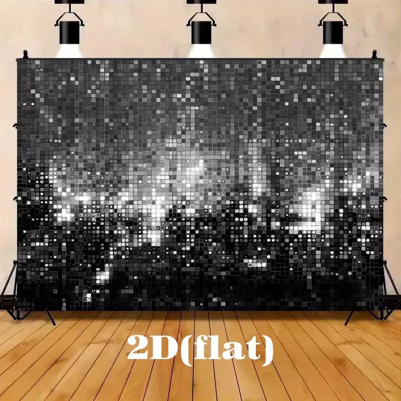

2D Black Silver Glitter Sequin Backdrop Party Background Banner 47.2x31.5inch/120*80cm