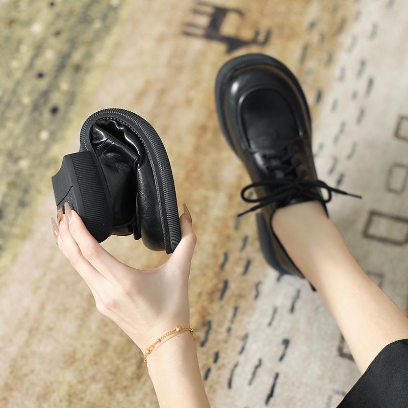 Women's Genuine Leather Lace-up Loafers - Spring/Summer 2024 Slip-on Flats with Soft Sole