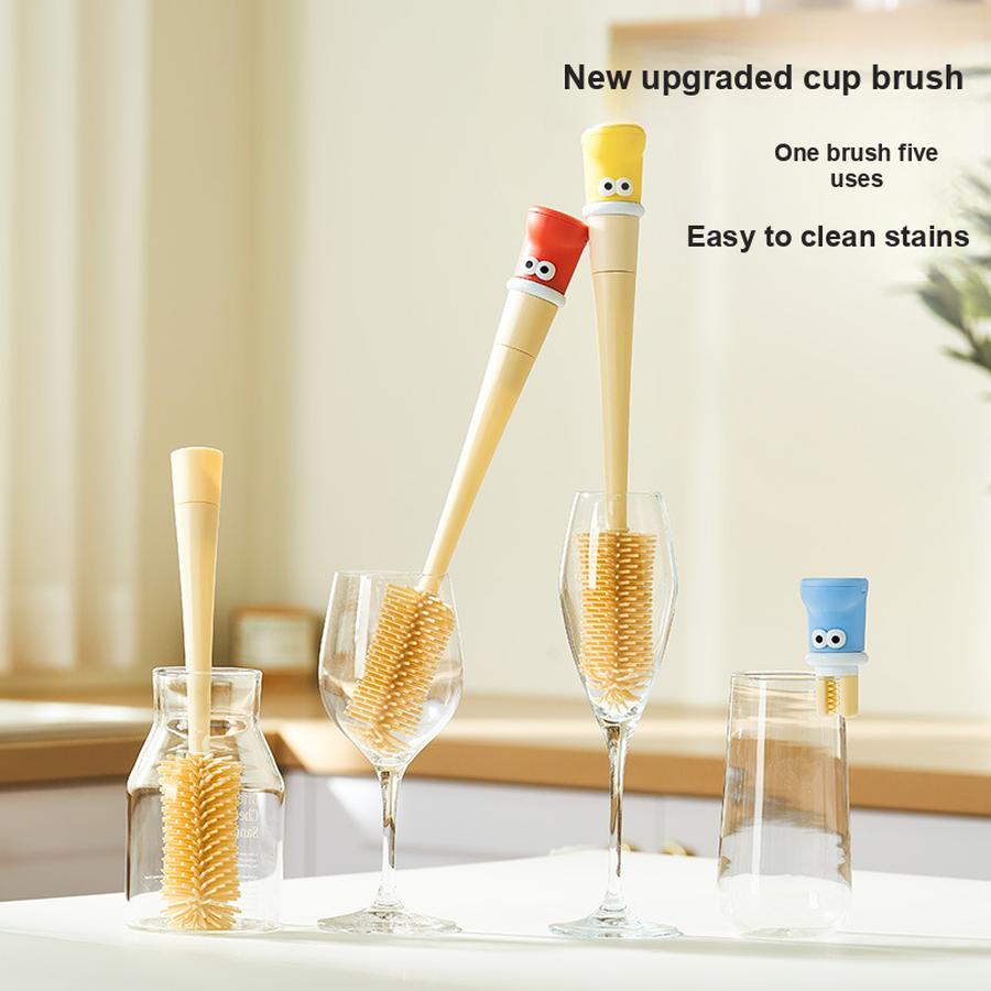 Cup Brush with Long Handle, 5-in-1 Multi-Functional Cleaning Brush for Thermos Flask Lids and Baby Bottles