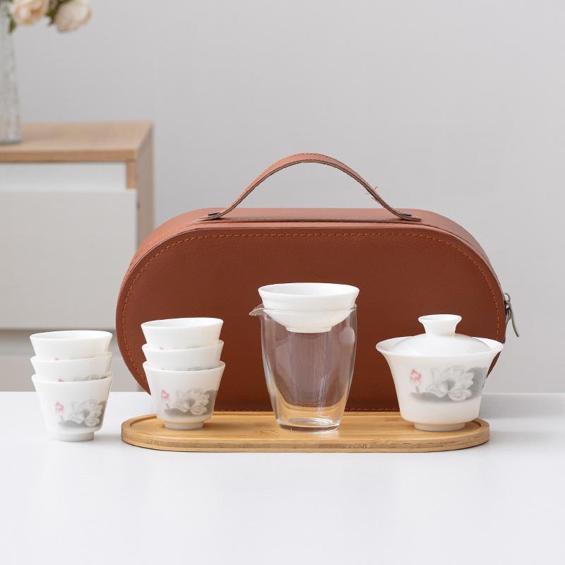 White Suet Jade Porcelain Travel Tea Set Business Company Mid-Autumn Festival Gifts