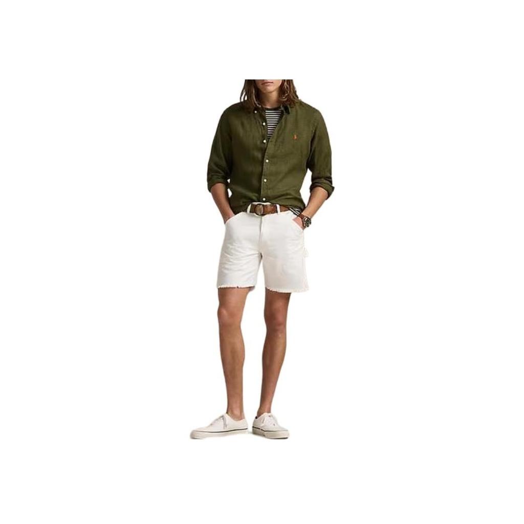 Polo Ralph Lauren Solid Logo Single-Breasted Long Sleeve Loose Shirt Men shirts Olive MNPOWOV16824202-301