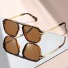 Retro-style simple double-beam flat-top flat mirror metal temple, versatile decorative sunglasses for daily wear