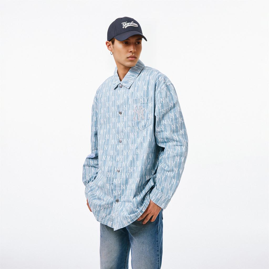 MLB New York Yankees SS24 Floral Stripe Denim Jacket Unisex Jackets Light-Blue 3ADRM0341-50BLL