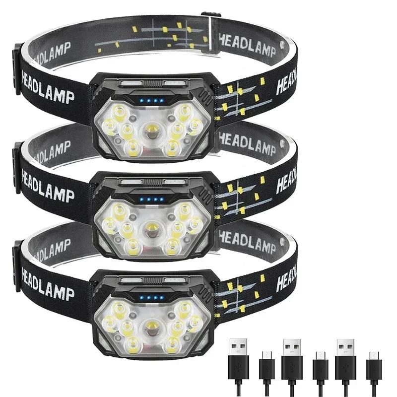 Powerful LED Sensor Headlamp USB Rechageable Headlight Led Head Torch Camping Search Light with Built-in Battery Fishing Lantern