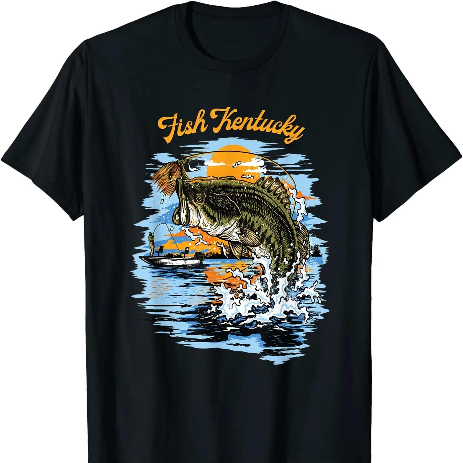 

Fish Kentucky Largemouth Bass Jumping Sunset Graphic Tee Unisexs Casual Cotton TShirt S