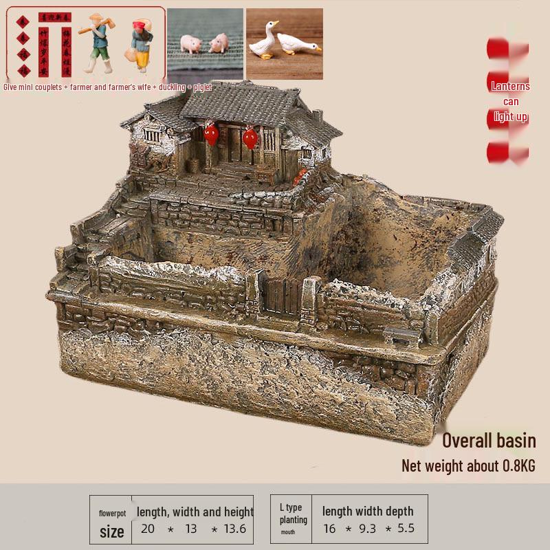Retro Farmhouse Courtyard Miniature: Nostalgic Desktop Bonsai Decor for Living Room