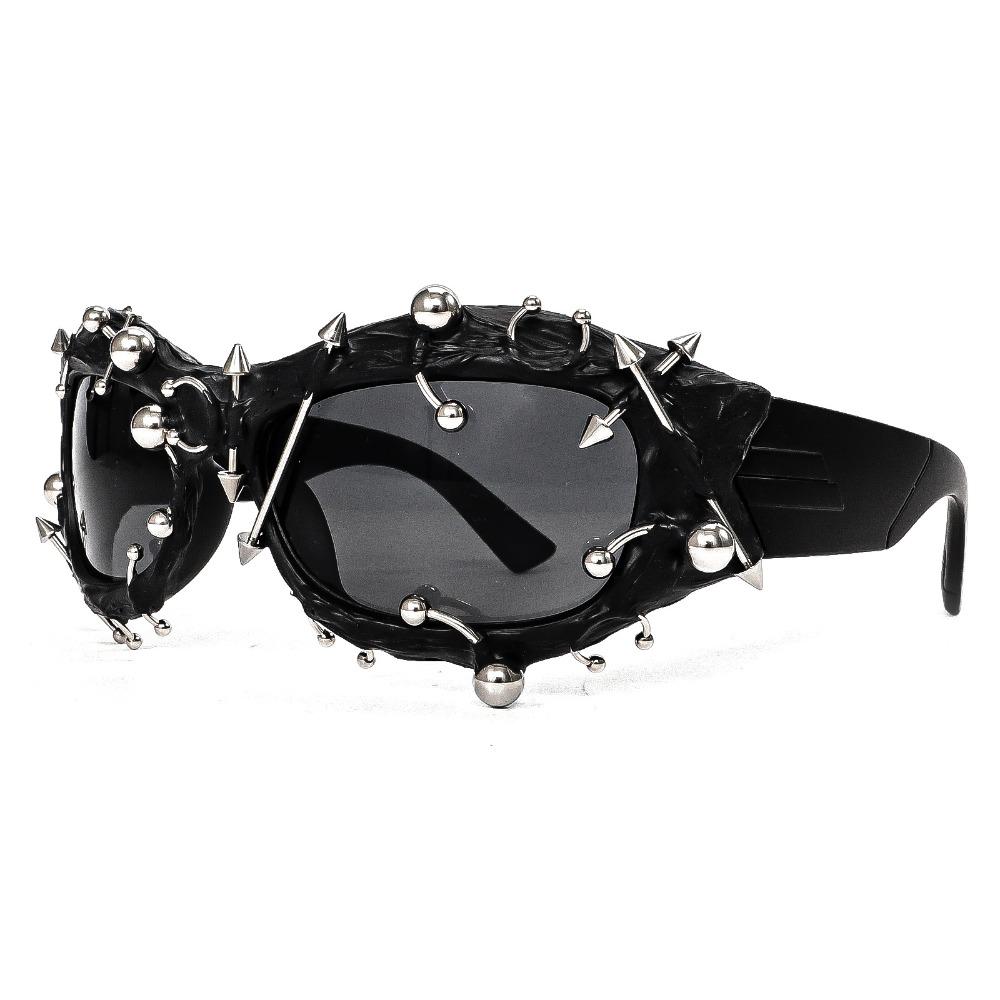 Face Small Sunglasses Street Punk Rivets Metal Color Sunglasses Trendy Glasses чёрный