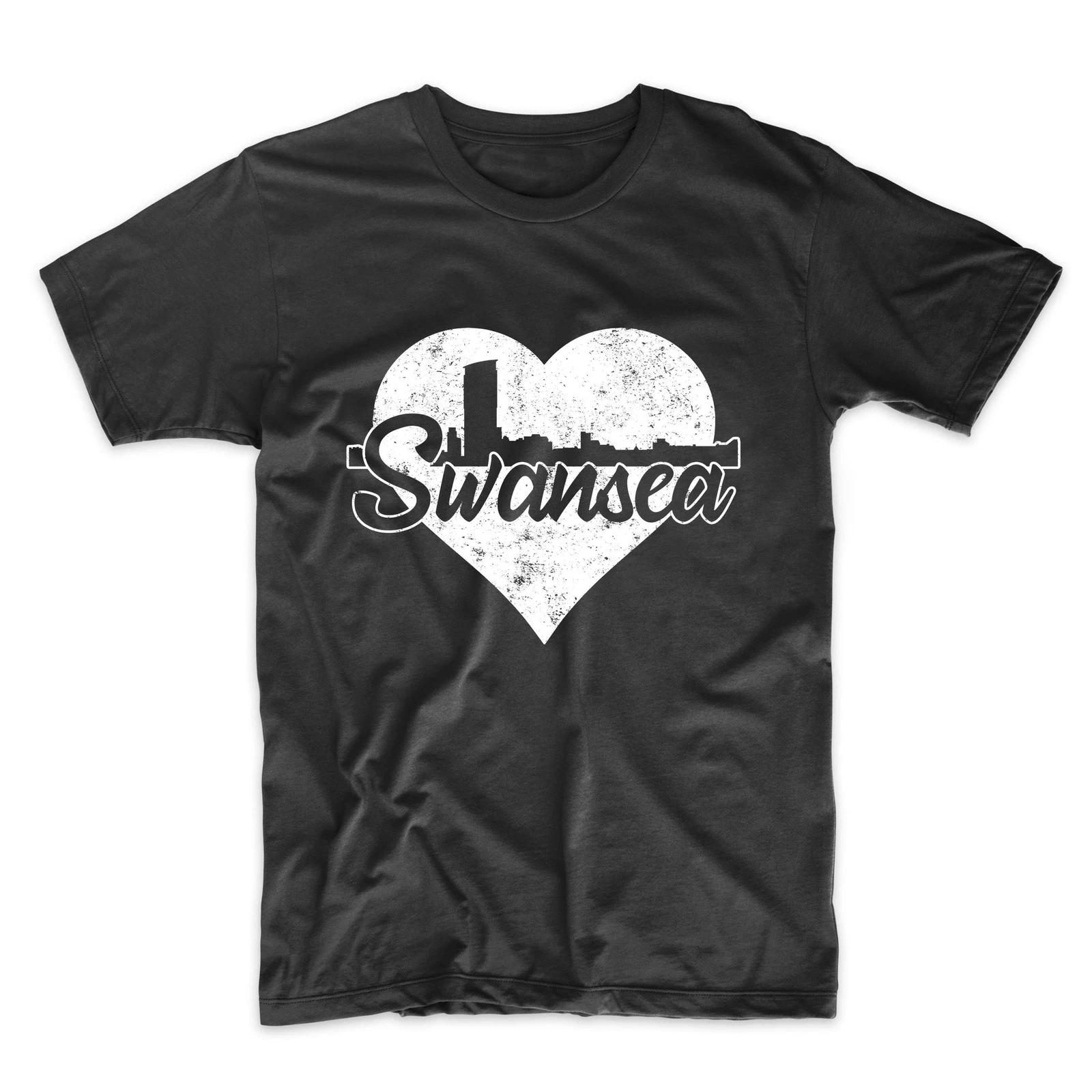 Men s Swansea Shirt - Retro Swansea Wales Skyline Heart Distressed T-Shirt M