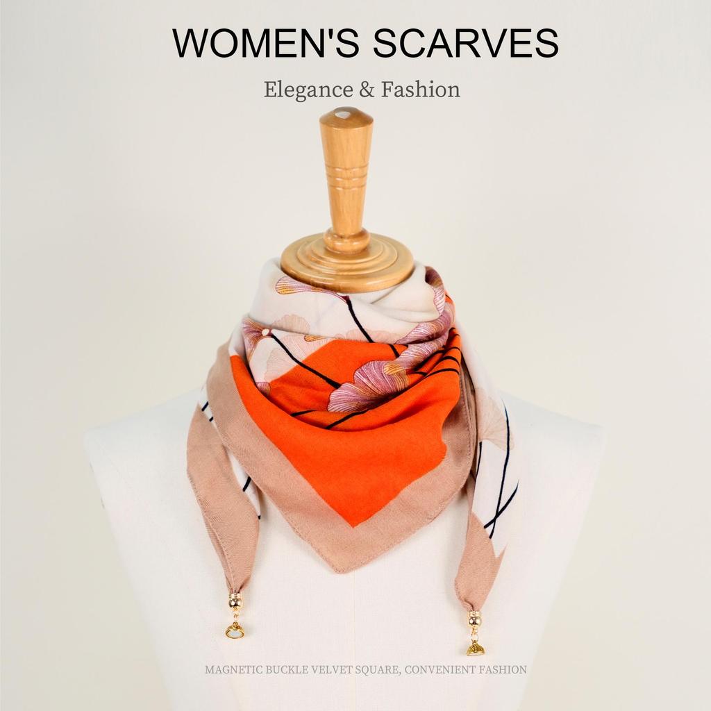Golden Bean Magnetic Buckle Scarf – Fashionable Cotton & Linen Shawl for Mothers
