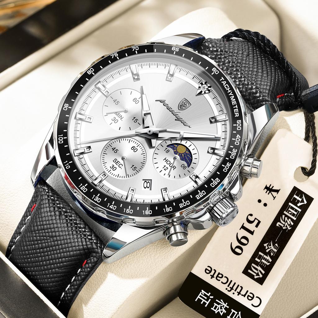 POEDAGAR National Top Swiss Brand New Sports Style Three-Dial Six-Hand Multifunctional Men's Watch