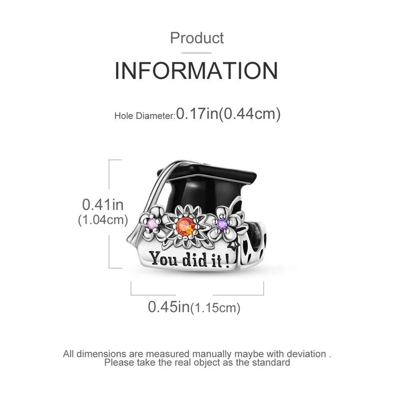 Copper Charms Bachelor'S Cap Graduate Beads Pendant Fit Authentic Bracelet Handmade Bead Gift Ideal For Graduation Ceremony