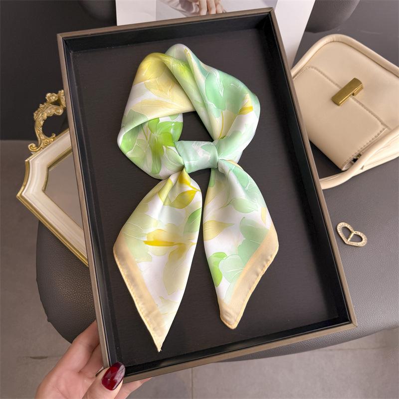 2026 New Floral Print Silk Square Scarfs for Women Decorate Neck Ties Kerchief Lady Summer Beach Hijab Female Neckerchief Wraps