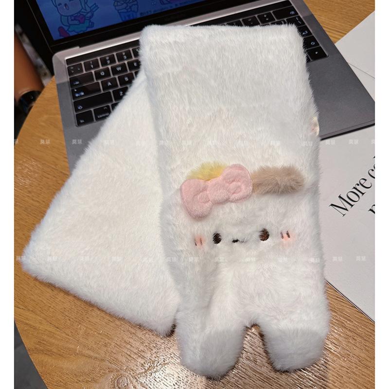 Cute plush five-finger gloves for women's season to keep warm, plush and thickened, cute students to keep out the wind and cold