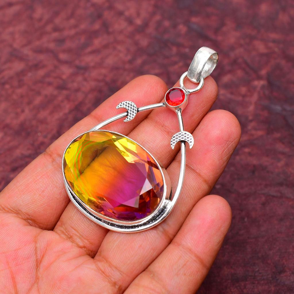 Bi Color Tourmaline Gemstone Pendant: 925 Sterling Silver Handmade Pendant Necklace Jewelry