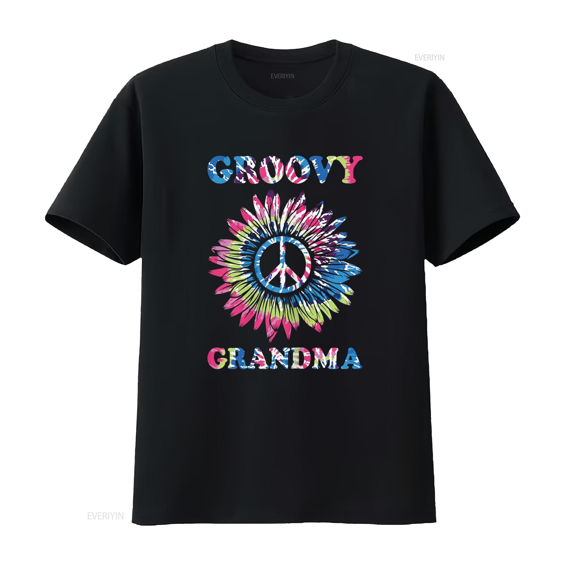 

Groovy Grandma Vintage Tie Dye Peace Sign T Shirt vintage Washed Breathable Casual Slightly Top For Everyday Wear Versatile 4XL
