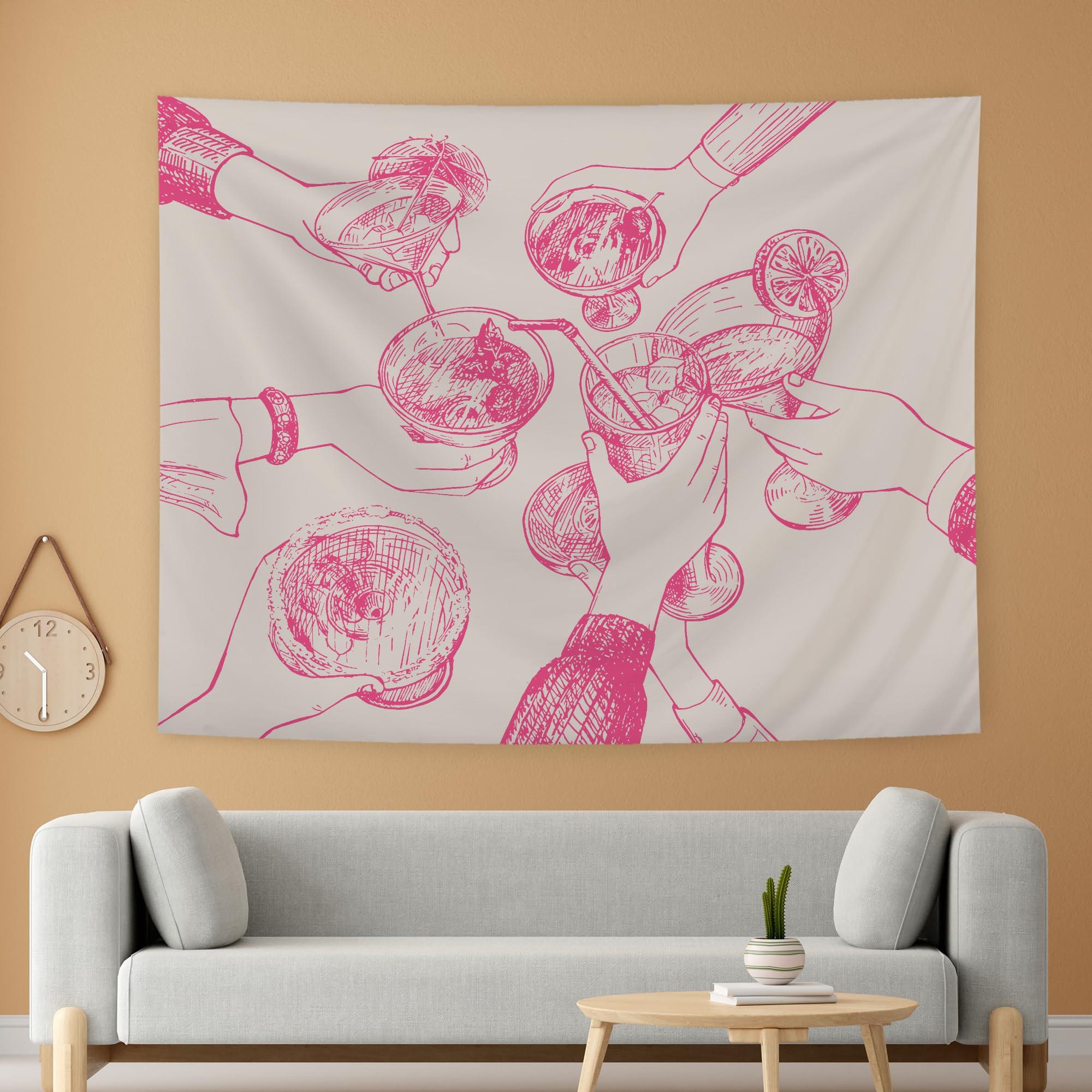 

VIKAMA VintageInspired Cheers Cocktail Aesthetic Tapestry Home Bar Girls Room Dormitory Apartment Decorative Hanging Cloth 74x94cm(29x37in)
