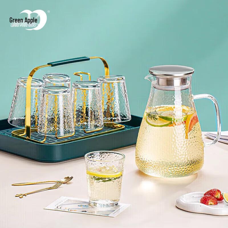 

Green Apple Borosilicate Glass Hammered Water Set