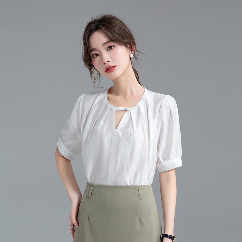 Trueman Women's Short-Sleeve V-Neck Chiffon Blouse