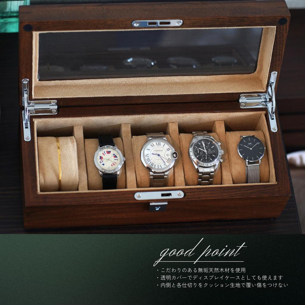 Solid Wood Watch Case for 5 Wooden Display Case with Transparent Collection Box for Men and Design with and Watches, Window, Cover, Women, Heavy-Duty