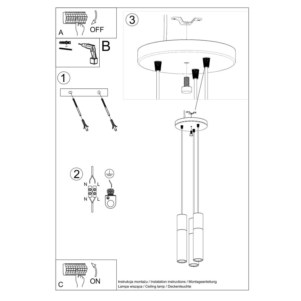 Lampa Wisząca Pablo 3 Gu10 Biały  Wood Sollux Sl.1013