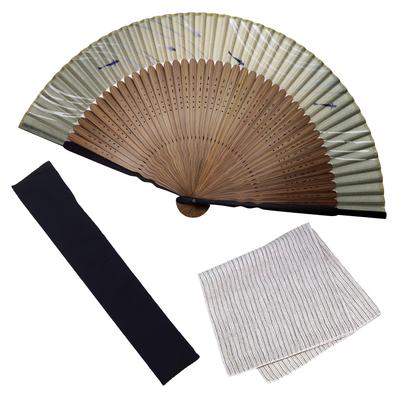Folding Fan for Fan Fan Set with Beige [Osaka Choseido] Men, Stylish, Business, Bag, Holder, Handkerchief, Ryoyu,