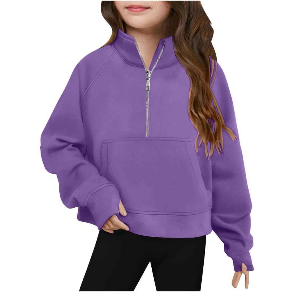 Children's Fashionable Sports Stand-up Collar Half-Zip Sweatshirt Long Sleeve Loose-fitting Top