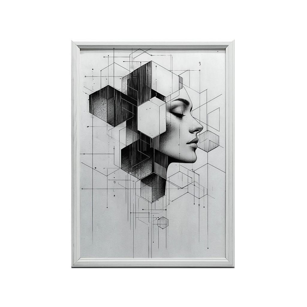 Czarno-Białe Marzenie Geometryczne Czarno-Białe Marzenie Geometryczne, 30X40 Cm, Rama Drewniana Biała, Papier Matowy 230 Gsm