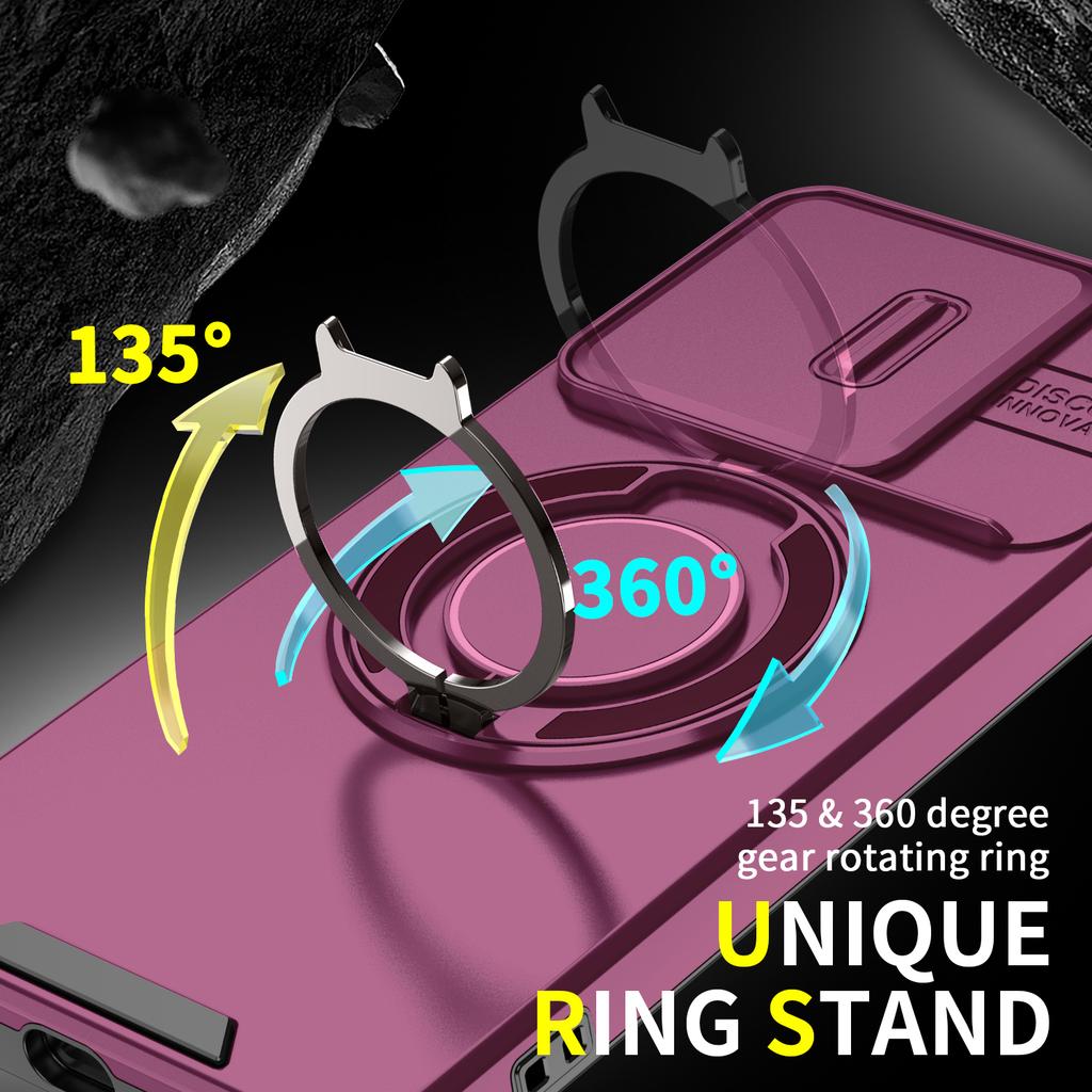 Manyetik Metal Halka Standlı Zırh Kılıfı Honor X5c X5d Plus Play 10A İçin Kaydırılabilir İtme Penceresi Lens Korumalı TPU Plastik Telefon Kılıfı
