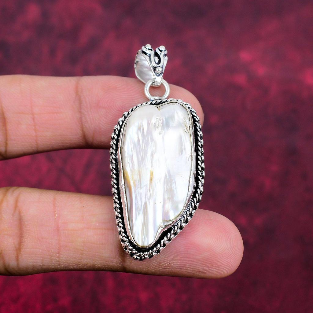 Pingente Biwa Pearl 925 de prata esterlina sólida, joias com pingente de pedras preciosas feitas à mão, presentes para esposa, pingente novo