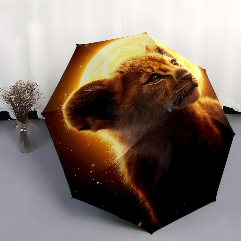 Lion Cub, Moonlit Night- Automatic Umbrella,Suitable for Men and Women,Suitable for Birthdays, Christmas, Gifts for Fashion Lovers0941b