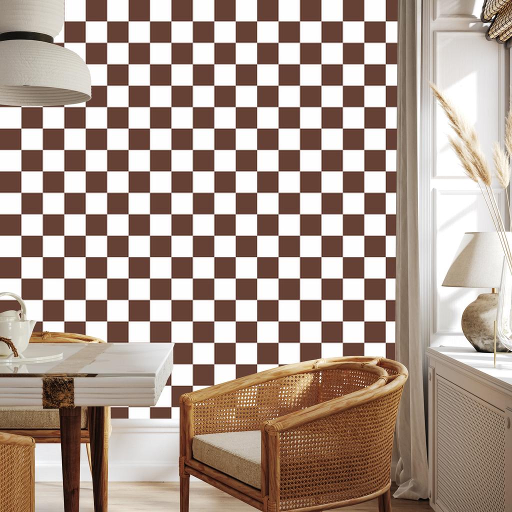 Checkerboard Wallpaper White and Rust for Living Room and Bedroom 50x1000
