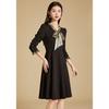 Kebeier 2025 New Autumn Long-Sleeve Black Bow Collar A-Line Dress