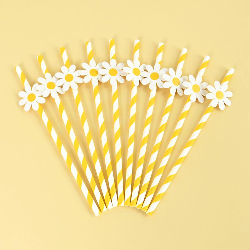 10/20/30pcs Daisy Flower Paper Straws Disposable Drinking Straw for Daisy Birthday Party Wedding Decoration Supplies Baby Shower