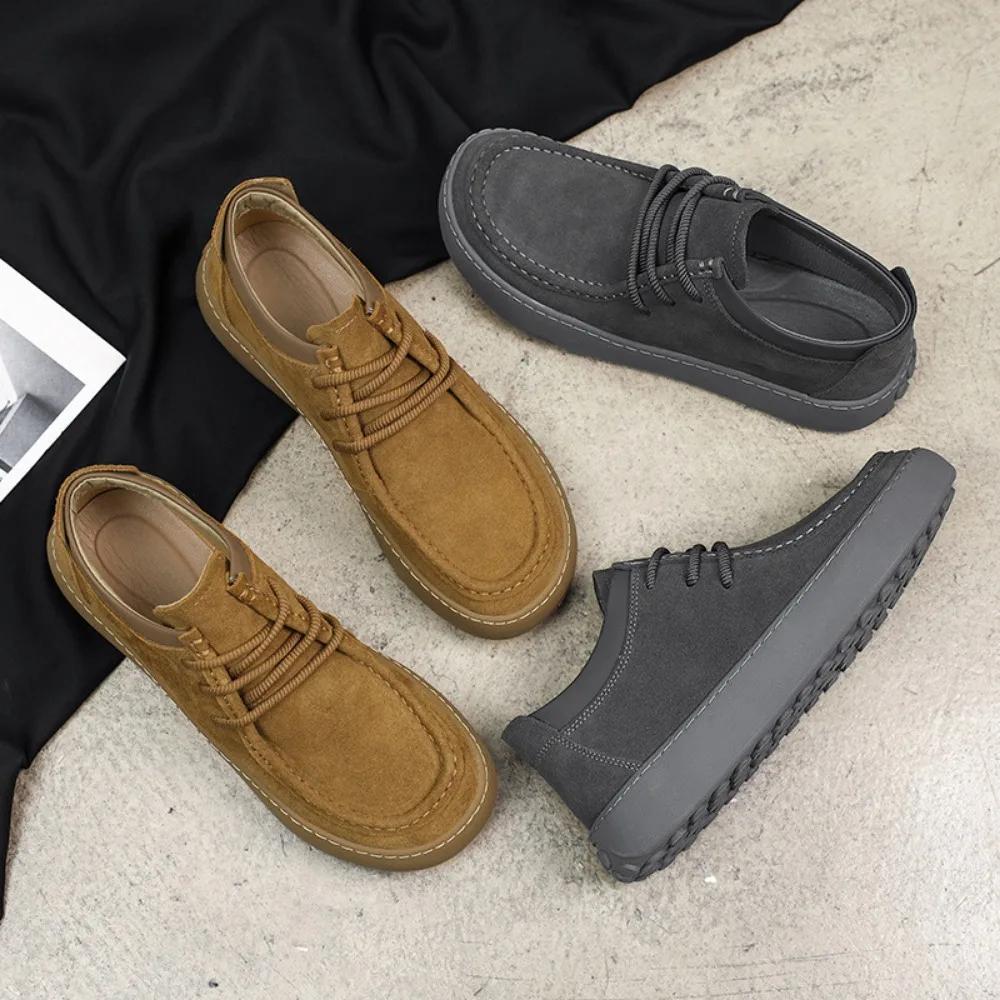 Men's Shoes Genuine Leather Retro Casual Shoes Lace Up Ankle Boots Cow Reverse Velvet Low Top Shoes for Men Leather