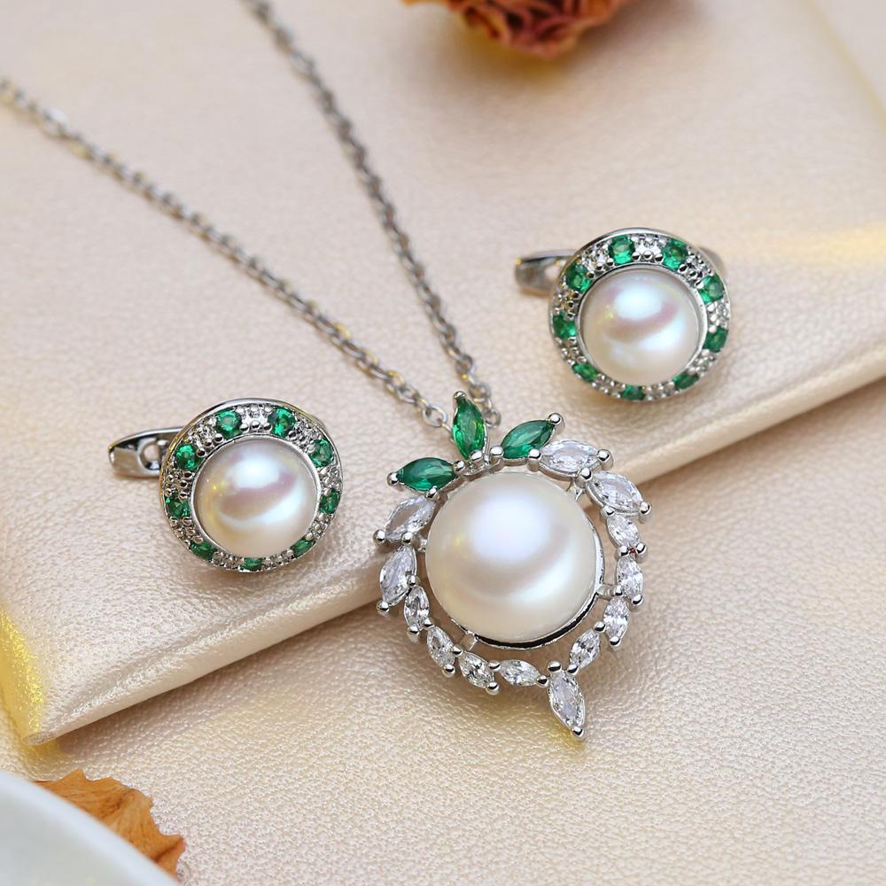Fashion Leaves Leaf Necklace Earings Freshwater Pearl Jewelry Sets For Women Freshwater Pearl Necklace Pearl Earrings