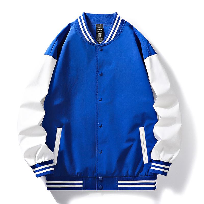 

Мужская синяя куртка в стиле американской бейсбольной игры 2023 года — свободный, простой дизайн с цветовыми блоками для осени и зимы 3XL синий