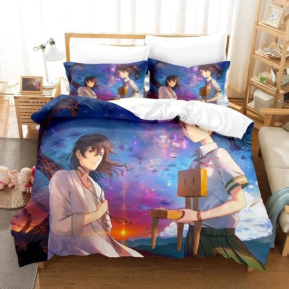 Comforter New 3D Anime Suzume No Tojimari Bedding Set Printed Bed Set With Bed Single Double Queen Super King Size
