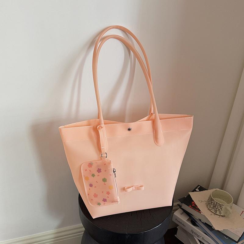 Jelly Color Pvc Clear Tote Bag Women Commute Shoulder Bag Large Capacity Waterproof Shopper Pouch Transparent Top Handle Handbag