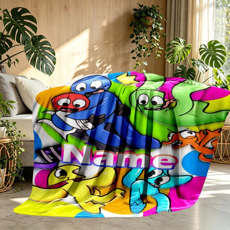 Kişiye Özel İsimli Oyun Rainbow Friends Baskılı Battaniye, Ev Dekorasyonu, Yatak Odası, Kanepe, Kamp, Koltuk, Doğum Günü Noel Hediyeleri