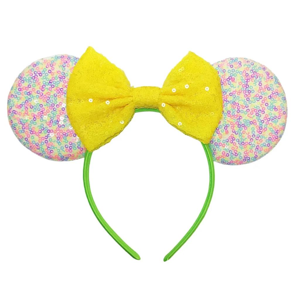 Mouse Ears Headband For Girls Adults 5'' Sparkly Sequin Bow Hairband Festival Party Travel DIY Hair Accessories