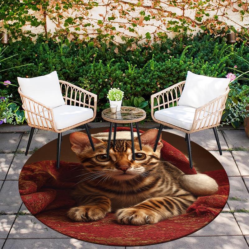 Christmas Cat pattern round rug,Carpet Rug for Living Room Bedroom Sofa Playroom Decor,Non-slip Floor Mat,Holiday Gifts and Birthday Gifts