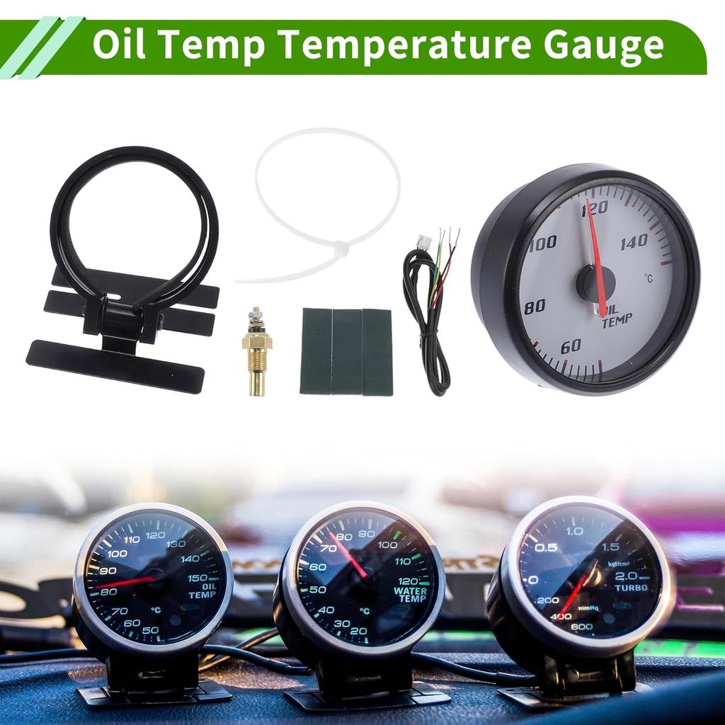 Oil Temp Temperature Gauge Meter Kit Black Engine Temp Gauge 2.5" 60mm Light Blue 50Degrees Celsius-150Degrees Celsius