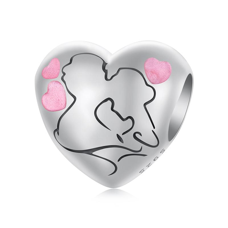WOSTU 925 Silver Pink Love Heart Charms Bead Infinite Love Pendant Fit Bracelet Valentine Jewelry Mother's Day Gift