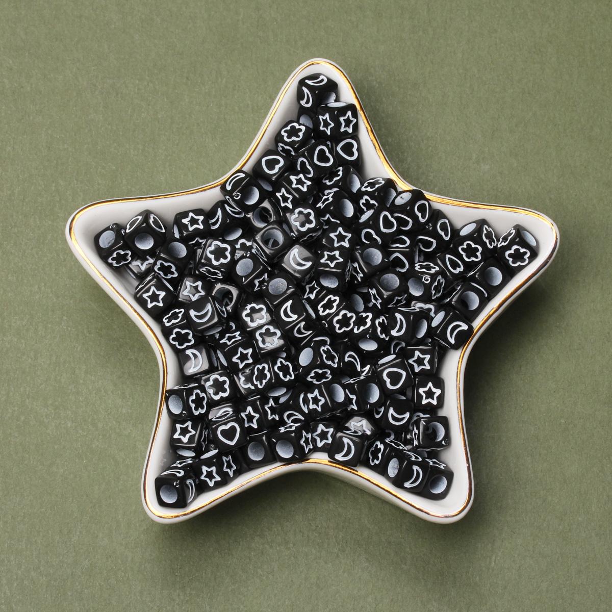 

80pcs 6mm Gold Color Square Cube Acrylic Loose Star Moon Flower Heart Beads For Jewelry Making DIY Beaded Materials Jewelry Accessory