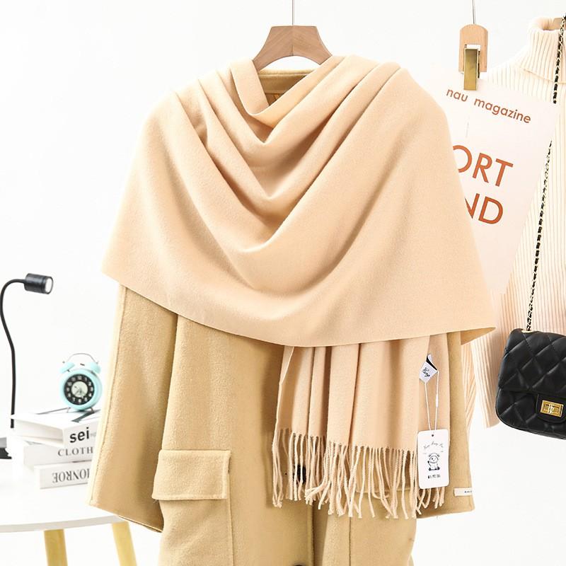 Soft Warm Wool Blend Scarf Women Winter Thick Solid Color Long Shawl With Fringe