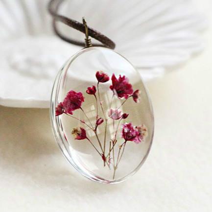 Handmade Dried Flower Necklace Red Blue Pink Flowers Pendant Leather Chain Necklaces For Women Bohemian Jewelry красный
