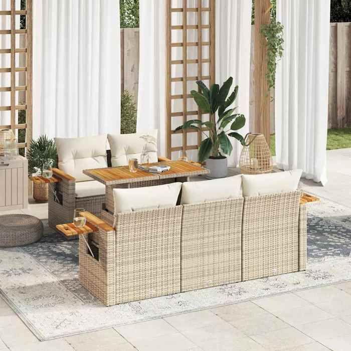 VidaXL Salon de jardin 6 pcs avec coussins beige résine tressée acacia 3327551
