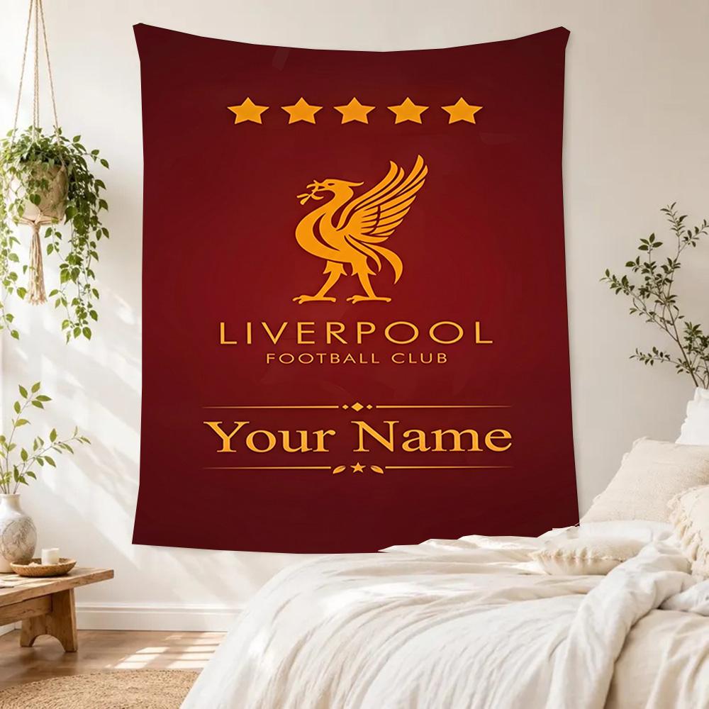 Liverpool Fc Logo Personalized Name Tapestry Lightweight Tapestry Machine Washable Great for Living Room All-Season Use Unique Gift for Family Friends
