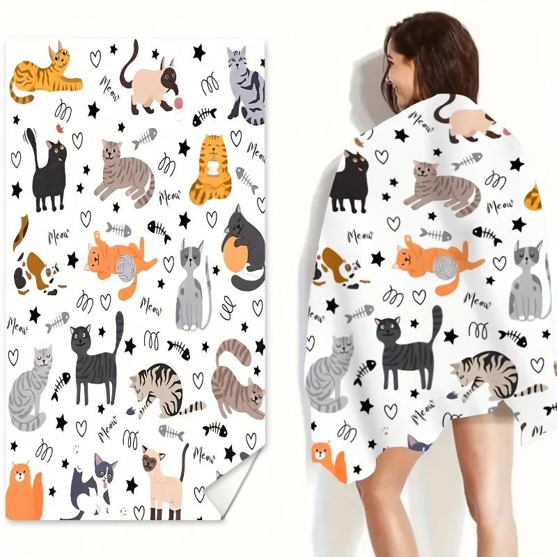 Serviette de plage Kawaii Chat Miaou Imprimé Plat Peau de Pêche Serviette de Bain Animale Drôle Vacances d'Été Serviette de Plage Sans Sable Couverture de Natation de Voyage